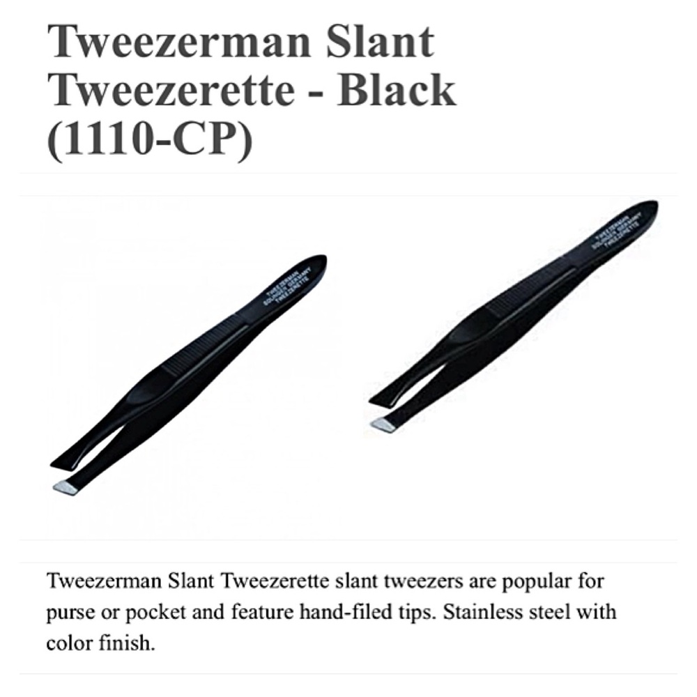 2 Tweezerman Slant Tip TWEEZERS; Black; Stainless Steel; FULL SIZE & TWEEZERETTE - Picture 10 of 11